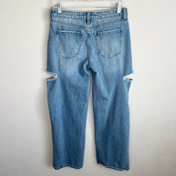BP Wide Leg Jeans Women's 27 Side Cut Out Mid Rise Medium Wash Cotton Trashed - Picture 3 of 6